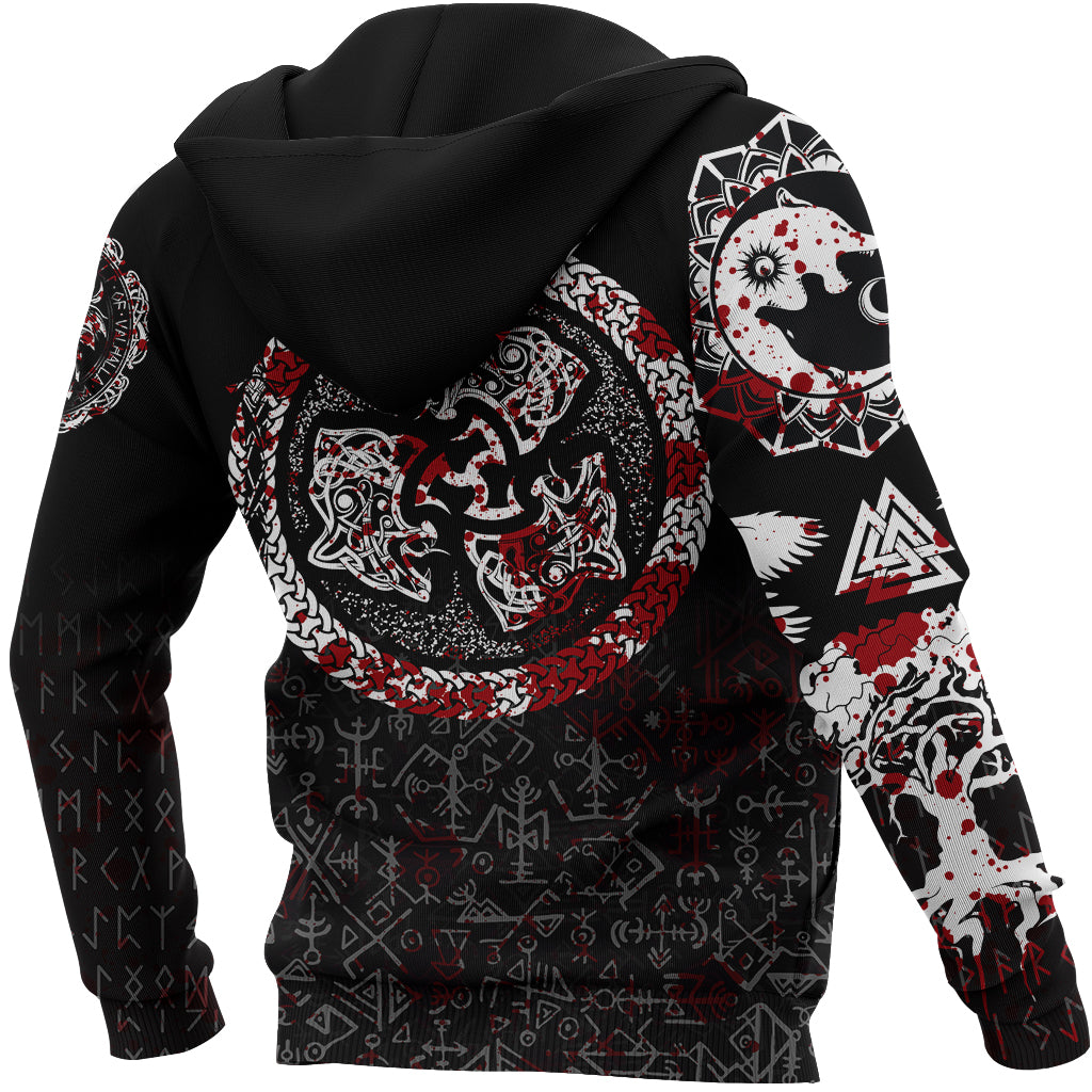 Viking Zip Hoodie - Fierce Blood Wolf Symbol Of A Viking Nordic RLT12