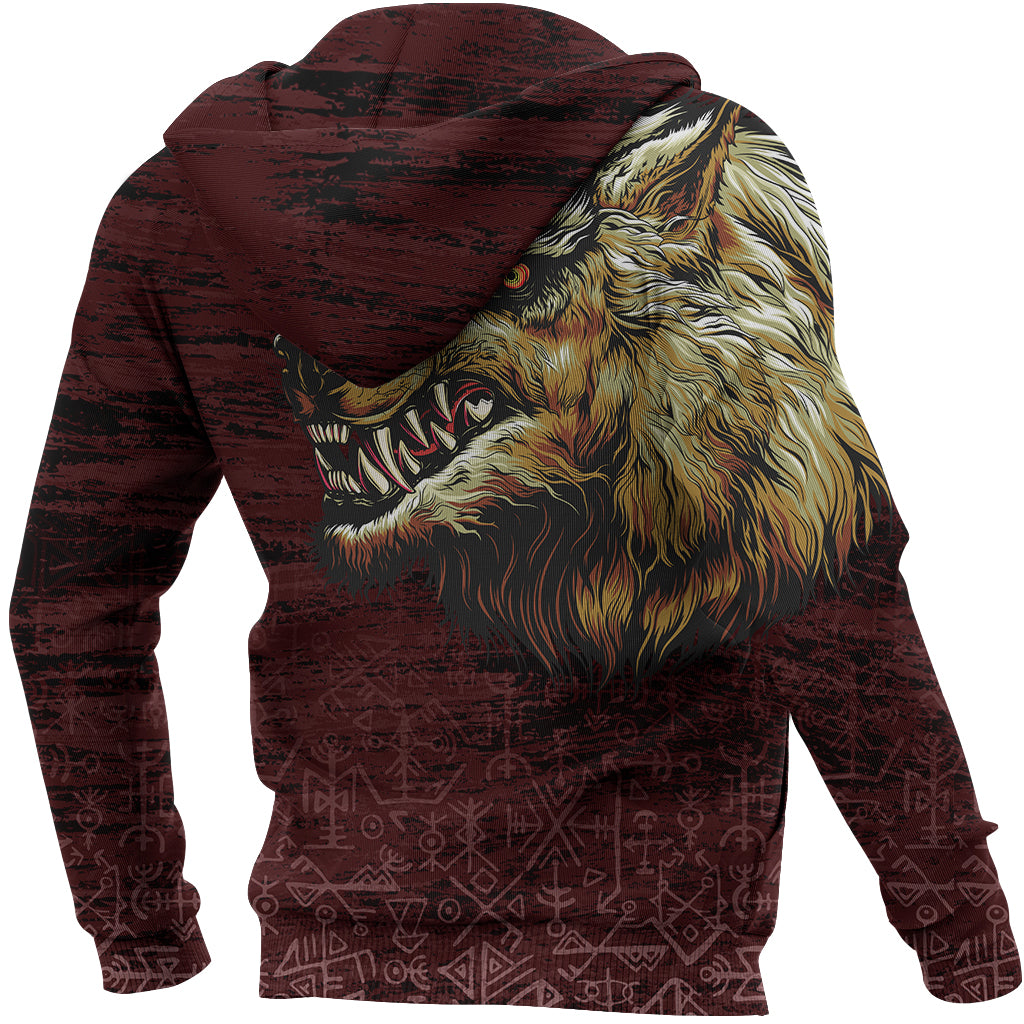Viking Zip Hoodie - Fenrir On The Blood Moon Background RLT12
