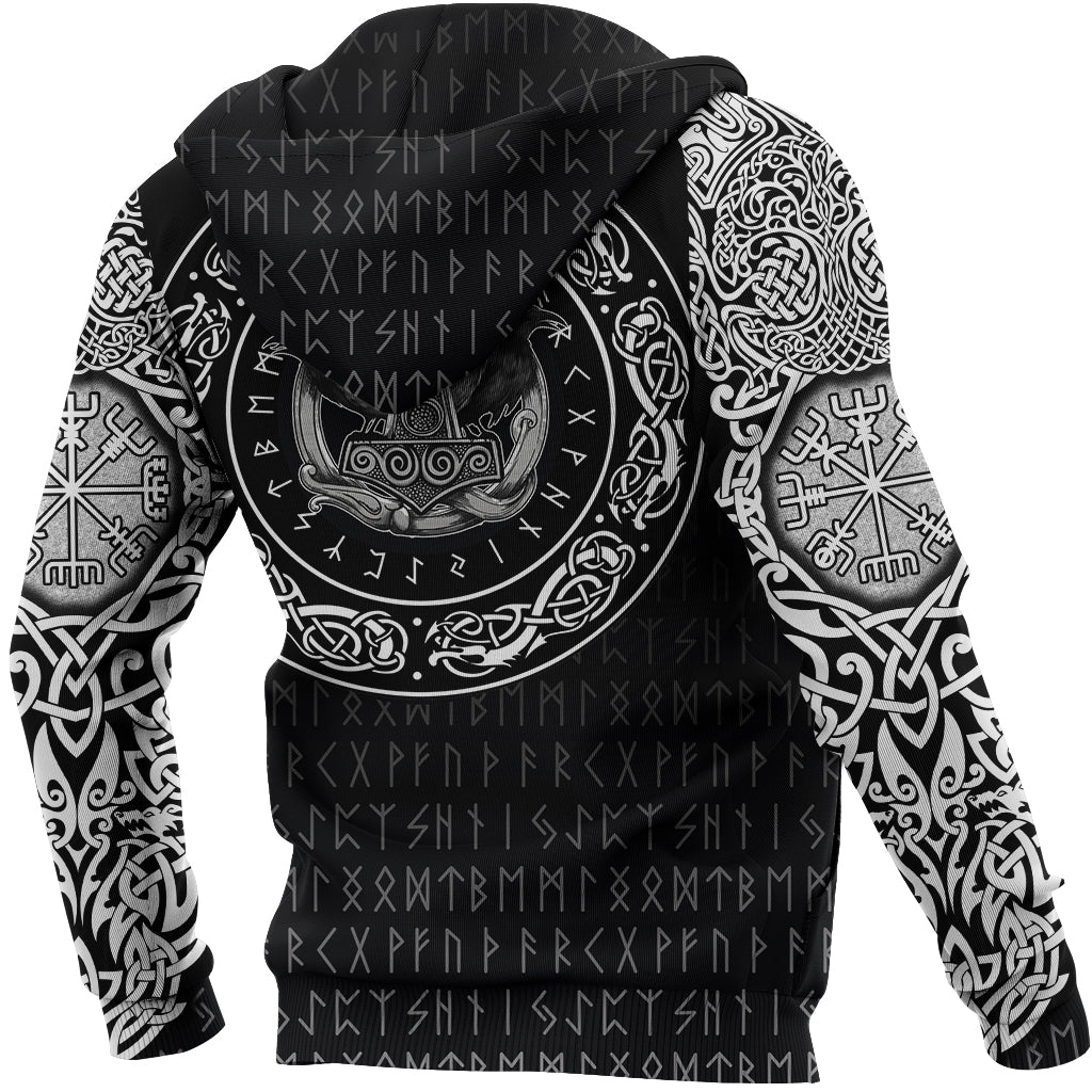 Viking Zip Hoodie - Huginn and Muniin With Mjolnir RLT12