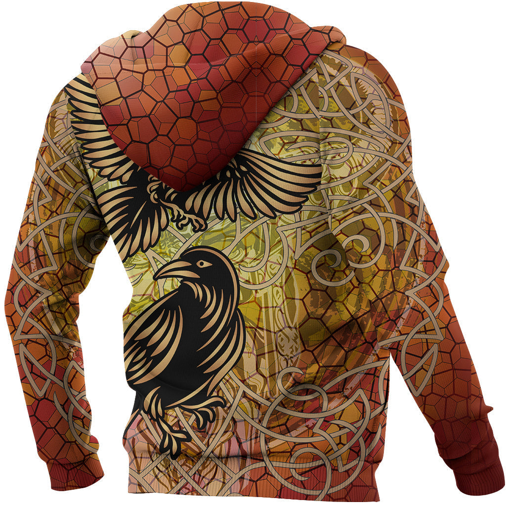 Viking Celtic Symbol Hoodie Huginn and Muninn Of Odin On Yggdrasil Gold RLT12