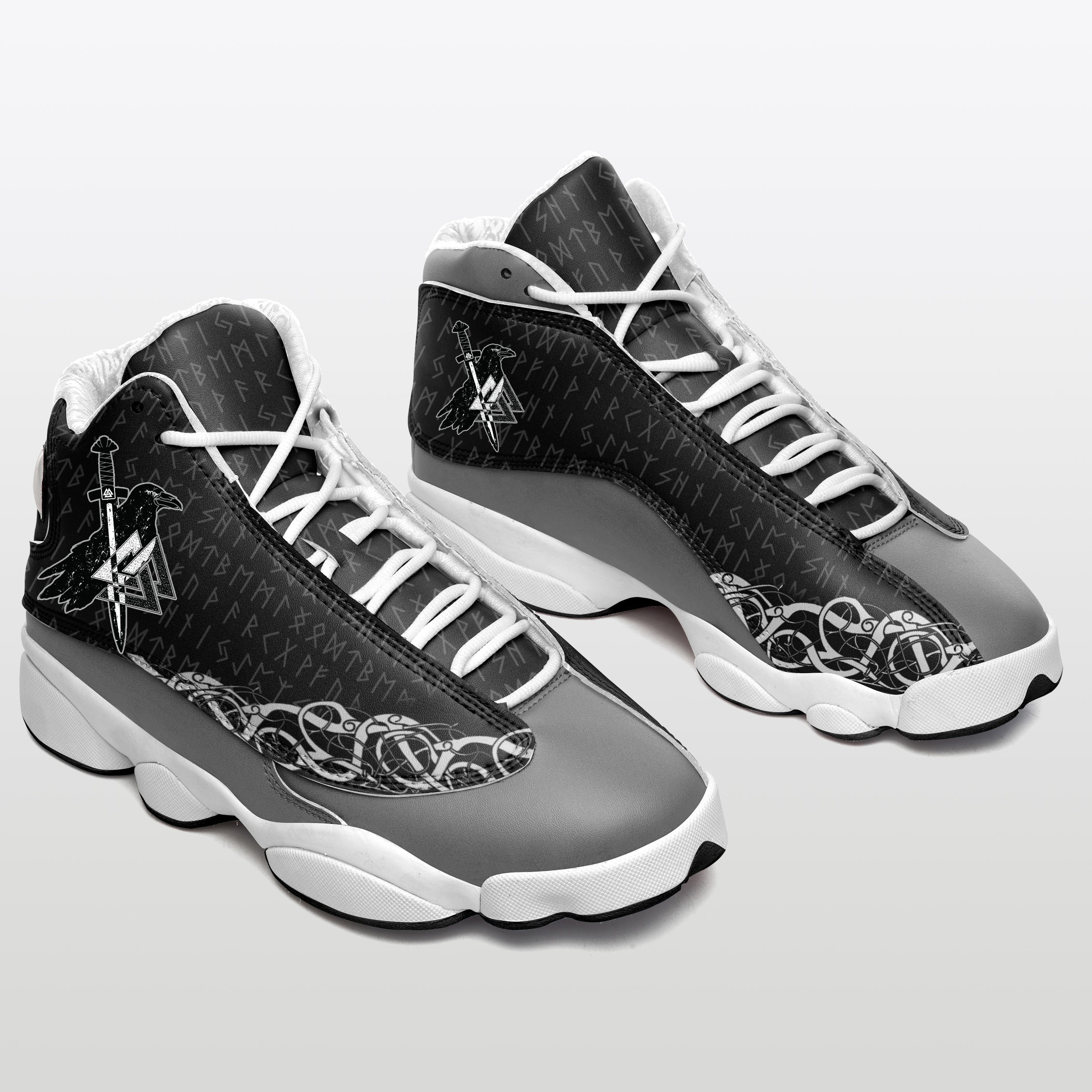 Viking Shoes - Viking Raven and Valknut Runes Sneakers J.13 RLT12