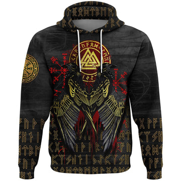 Viking Hoodie Vikings Valknut and Ravens Tattoo RLT12
