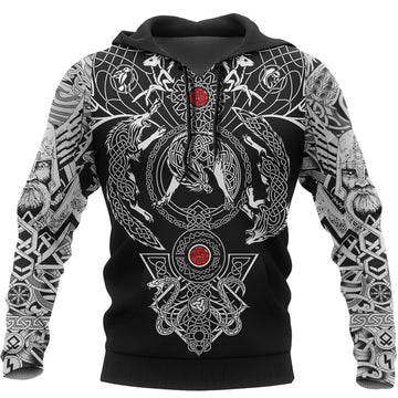 Viking Hoodie Tattoo All Over Print Black RLT12