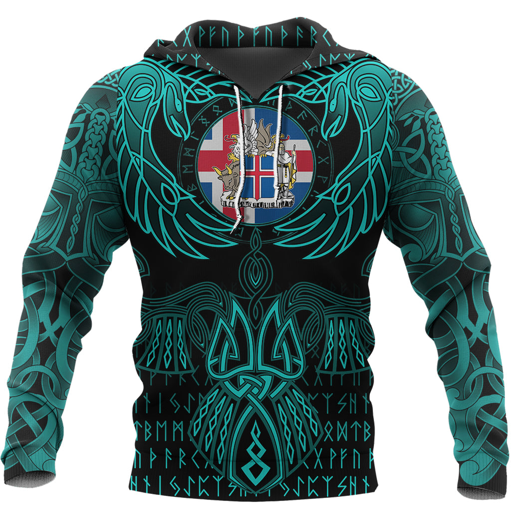 Viking Iceland Hoodie Valknut of Odin Cyan RLT12