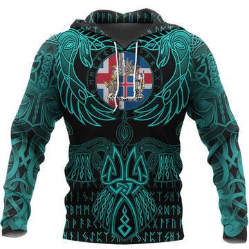 Viking Iceland Hoodie Valknut of Odin Cyan RLT12