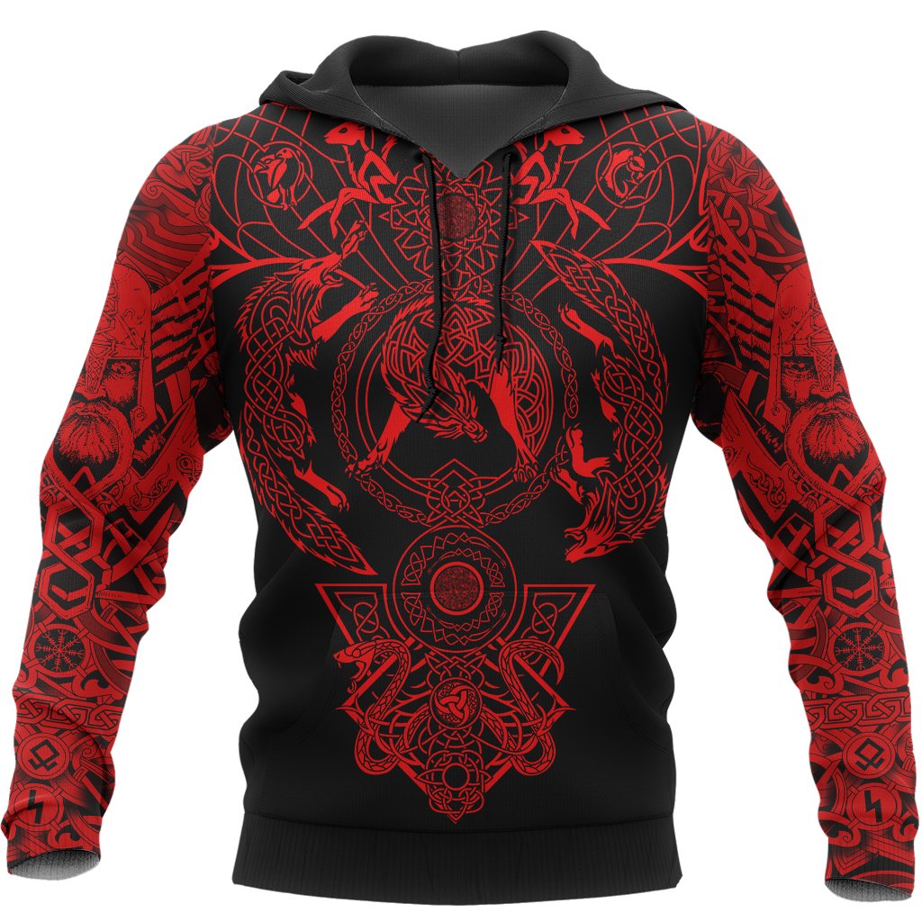 Viking Hoodie Tattoo All Over Print Red RLT12