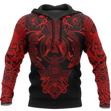 Viking Hoodie Tattoo All Over Print Red RLT12