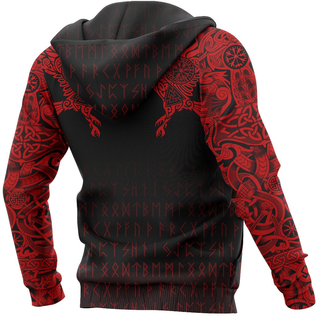 Viking Hoodie The Raven Of Odin Tattoo Special Red (Zip) RLT12