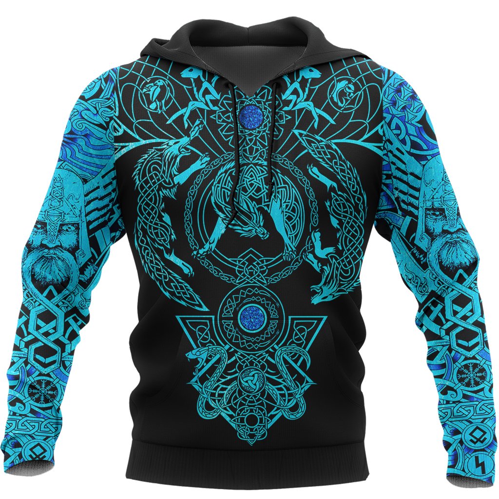 Viking Hoodie Tattoo All Over Print Blue RLT12