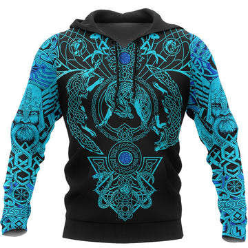 Viking Hoodie Tattoo All Over Print Blue RLT12