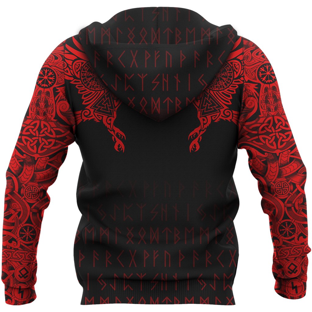 Viking Hoodie The Raven Of Odin Tattoo Special Red (Zip) RLT12
