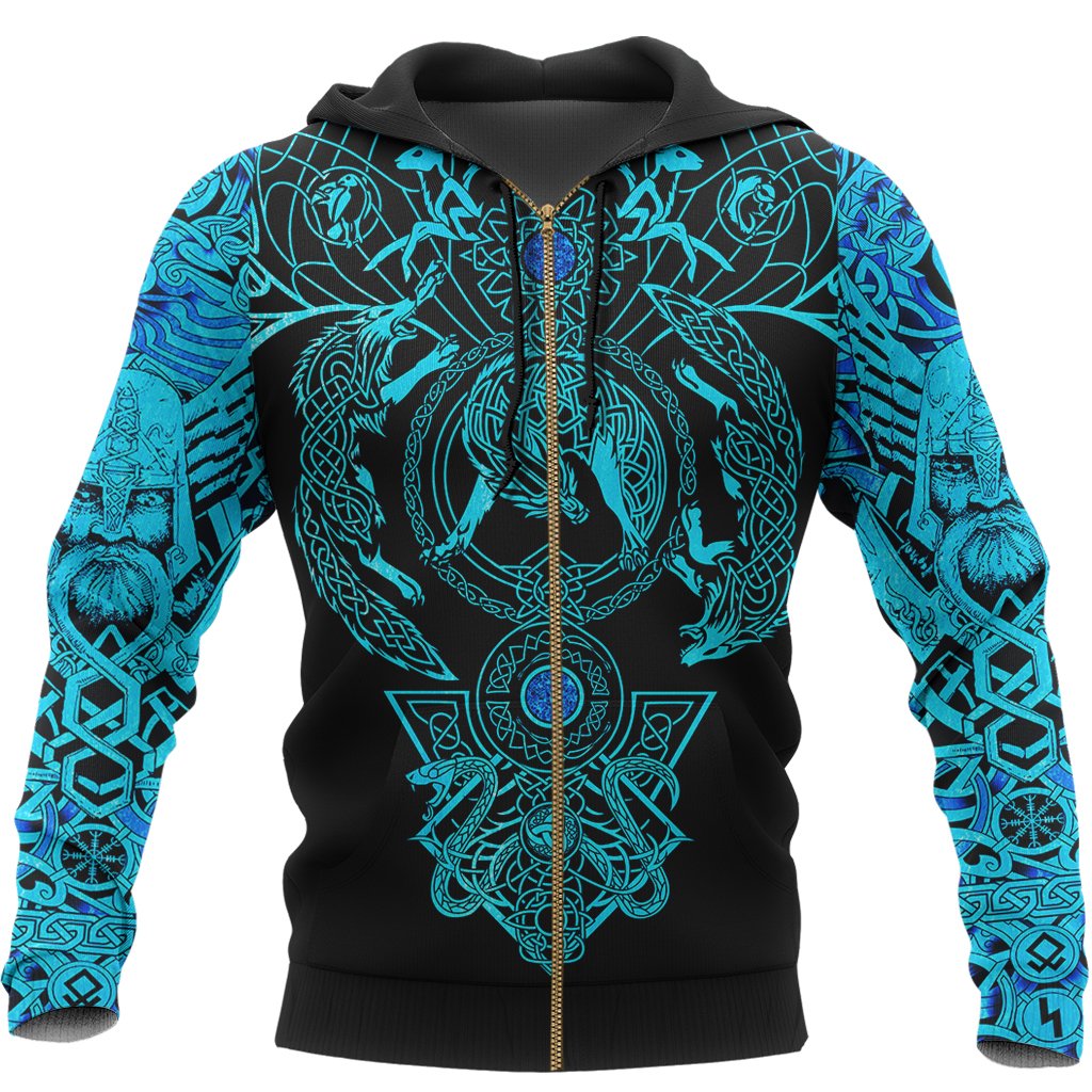 Viking Hoodie Tattoo All Over Print Blue (Zip) RLT12
