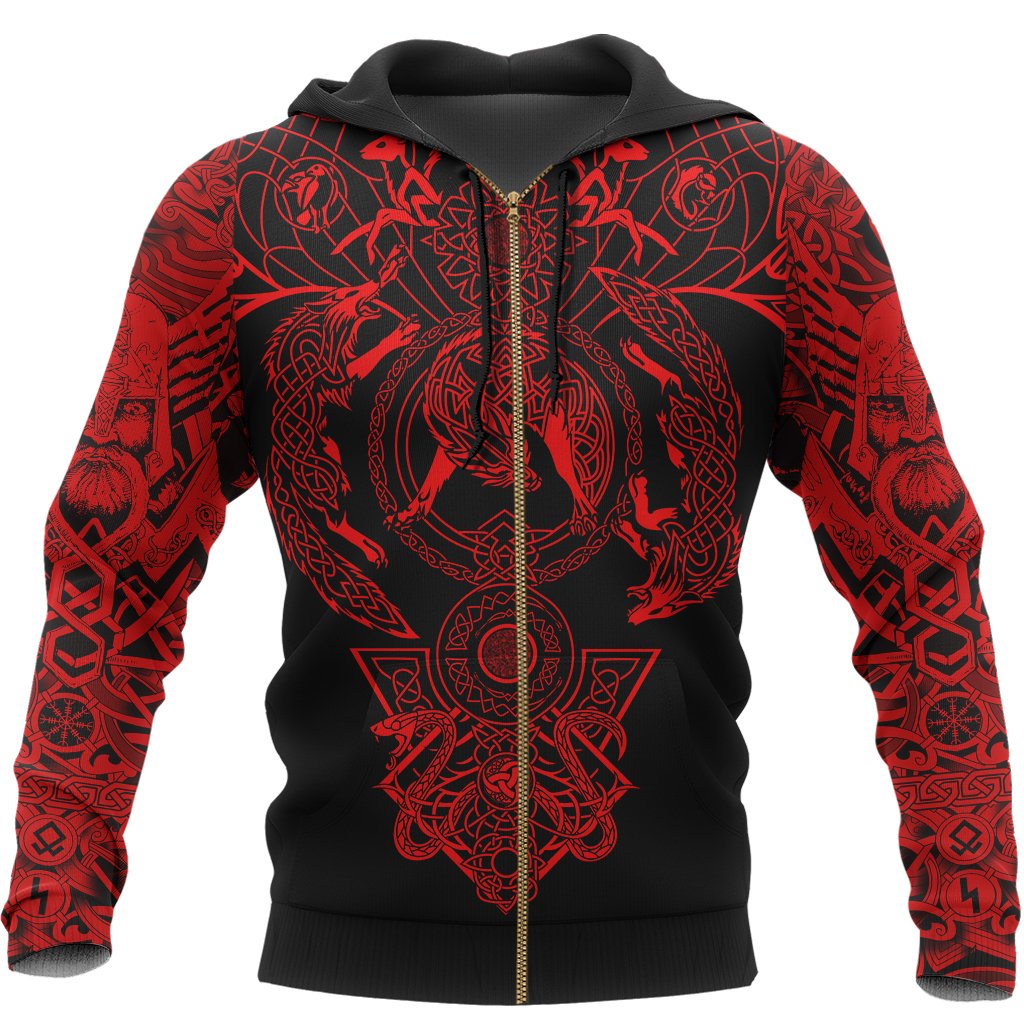 Viking Hoodie Tattoo All Over Print Red (Zip) RLT12