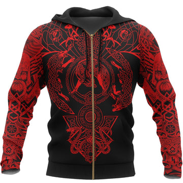 Viking Hoodie Tattoo All Over Print Red (Zip) RLT12