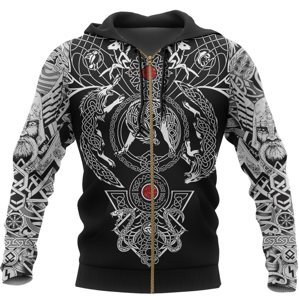 Viking Hoodie Tattoo All Over Print Black (Zip) RLT12