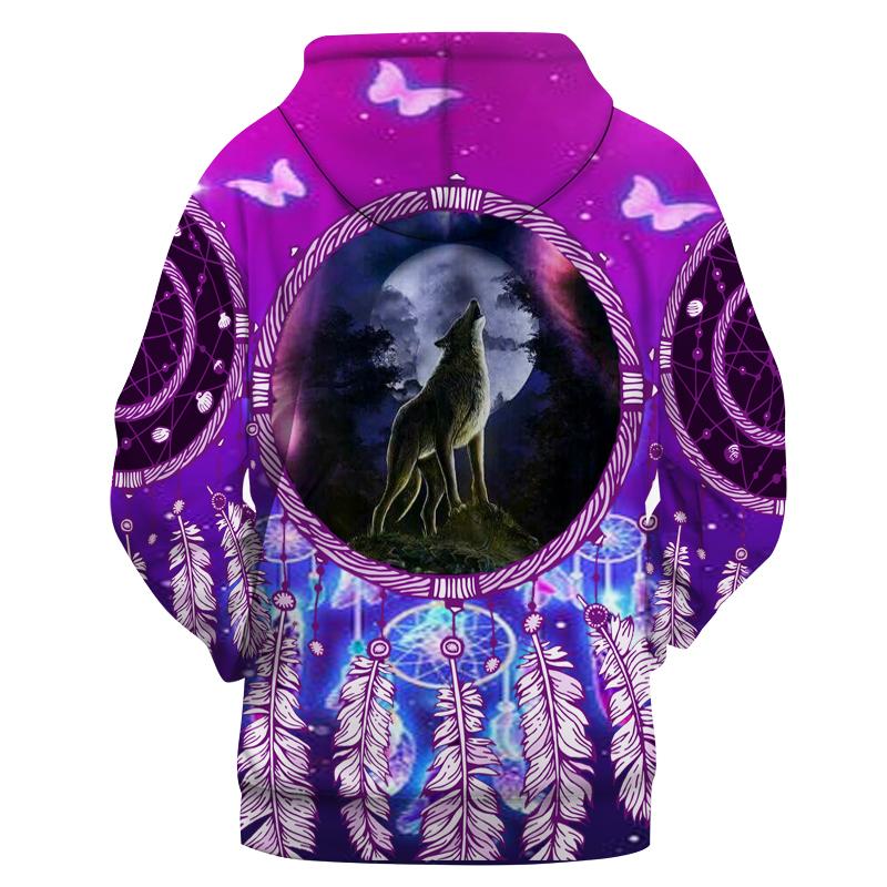 Violet Dreamcatcher Wolf Native American All Over Hoodie LT10