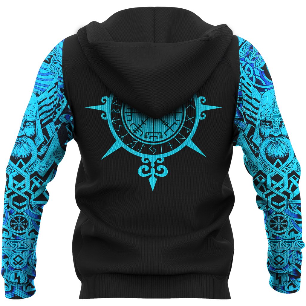 Viking Hoodie Tattoo All Over Print Blue (Zip) RLT12