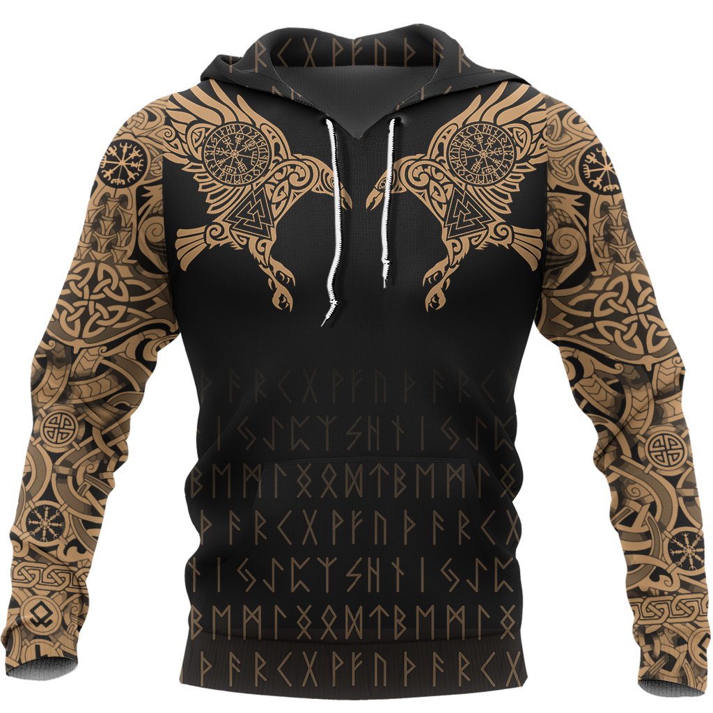 Viking Hoodie The Raven Of Odin Tattoo Special Gold RLT12