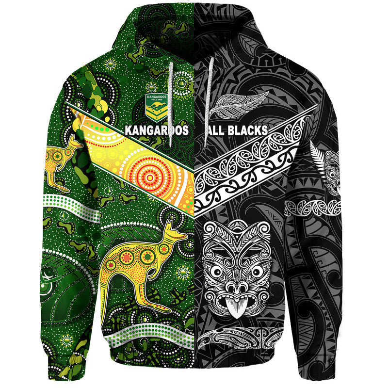 Custom New Zealand Maori All Black And Australia Kangaroos Aboriginal Hoodie Rugby Together LT8