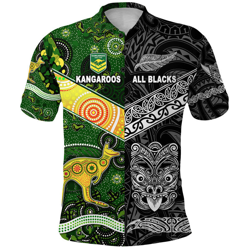 Custom New Zealand Maori All Black And Australia Kangaroos Aboriginal Polo Shirt Rugby Together LT8