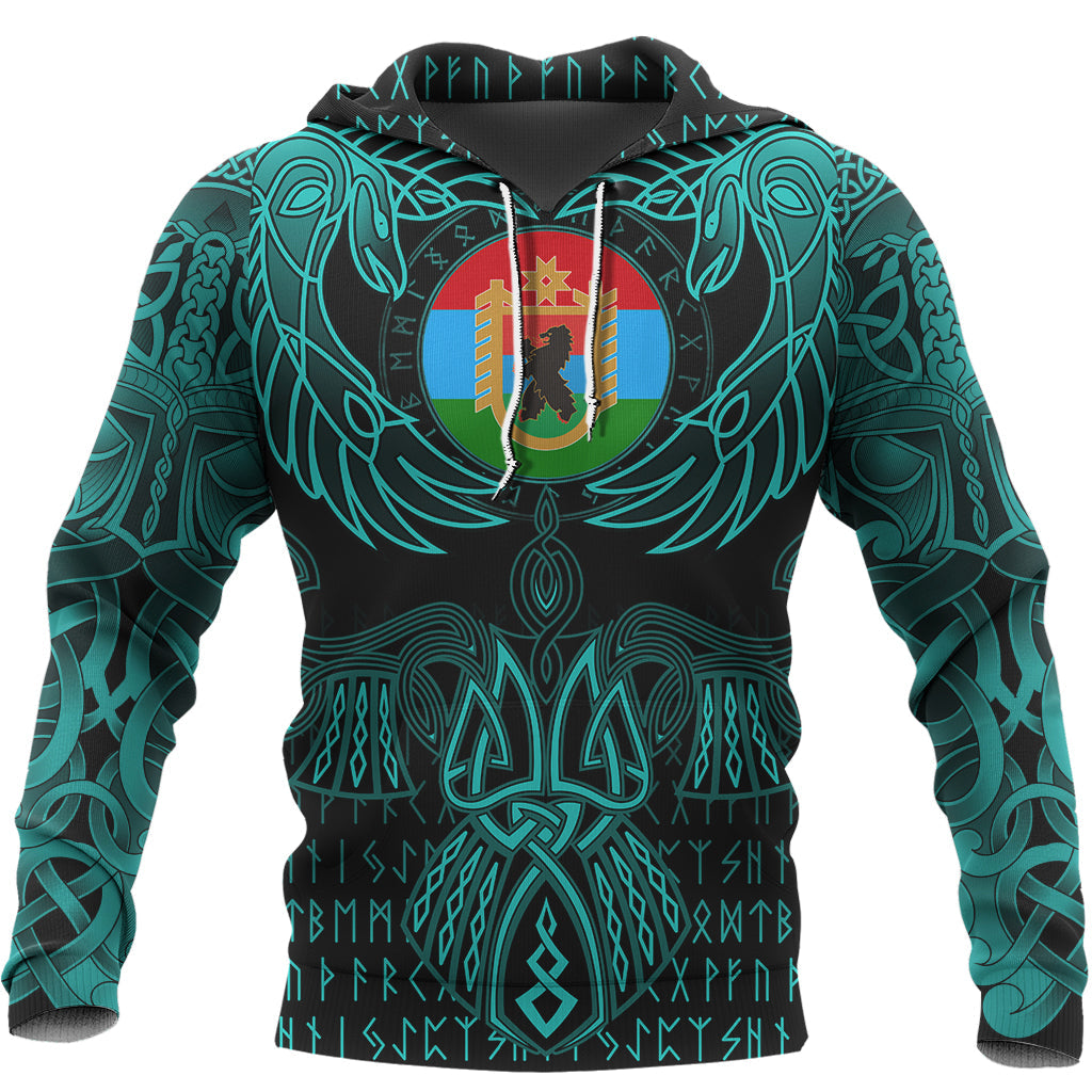 Viking Karelia Hoodie Valknut of Odin Cyan RLT12