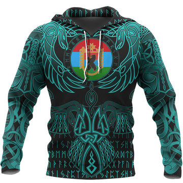 Viking Karelia Hoodie Valknut of Odin Cyan RLT12