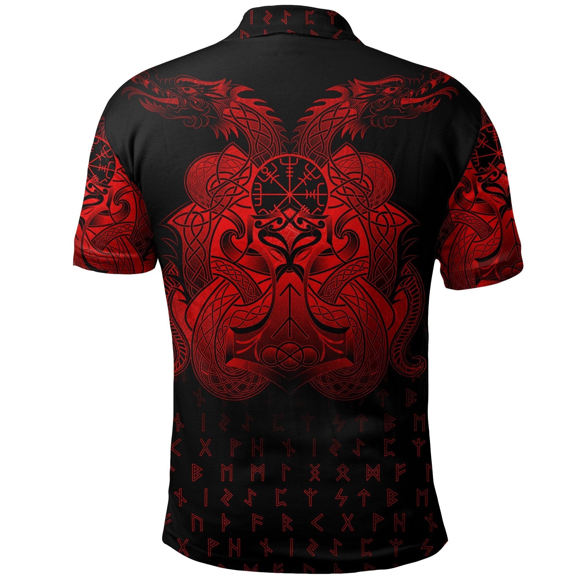 Viking Polo Shirt Vegvisir Mjolnir and Dragon Norse Tattoo RLT12