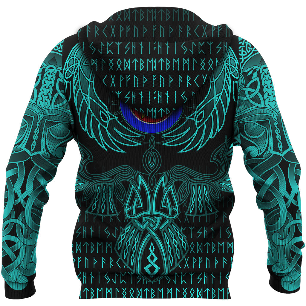 Viking Kven Hoodie Valknut of Odin Cyan RLT12
