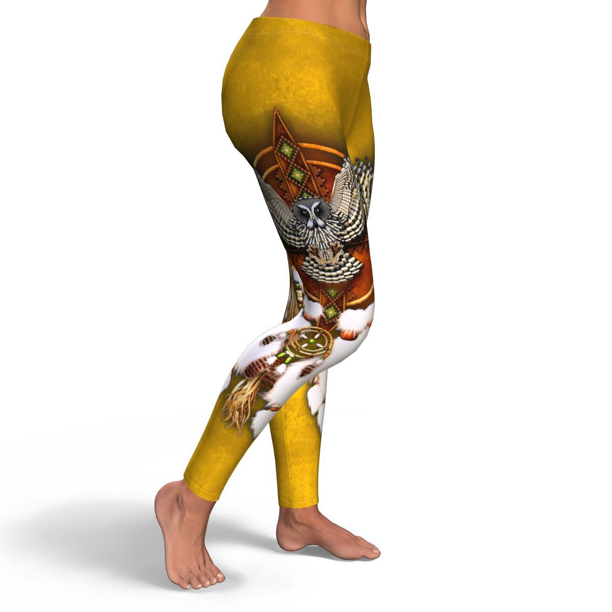 Owl Dreamcatcher Yellow Native American Design Leggings LT10