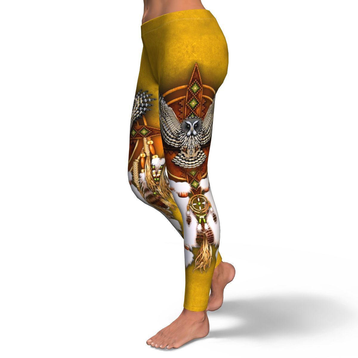 Owl Dreamcatcher Yellow Native American Design Leggings LT10