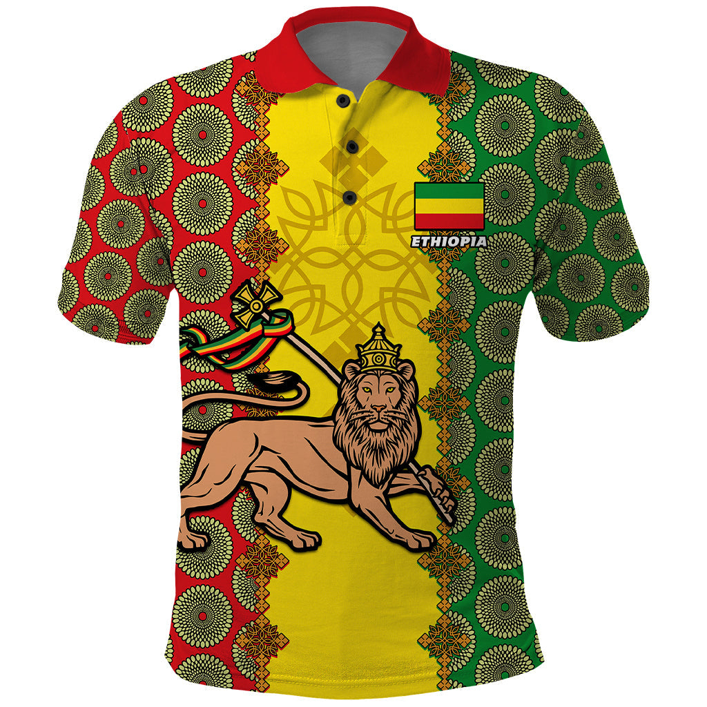 Ethiopia Polo Shirt Ethiopian Lion Of Judah With African Pattern LT01