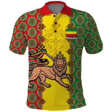 Ethiopia Polo Shirt Ethiopian Lion Of Judah With African Pattern LT01