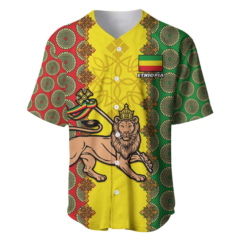 Personalized Ethiopia Baseball Jersey with Lion of Judah and African Pattern Design LT01