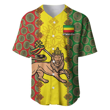Personalized Ethiopia Baseball Jersey with Lion of Judah and African Pattern Design LT01