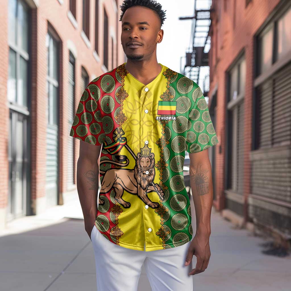 Personalized Ethiopia Baseball Jersey with Lion of Judah and African Pattern Design LT01