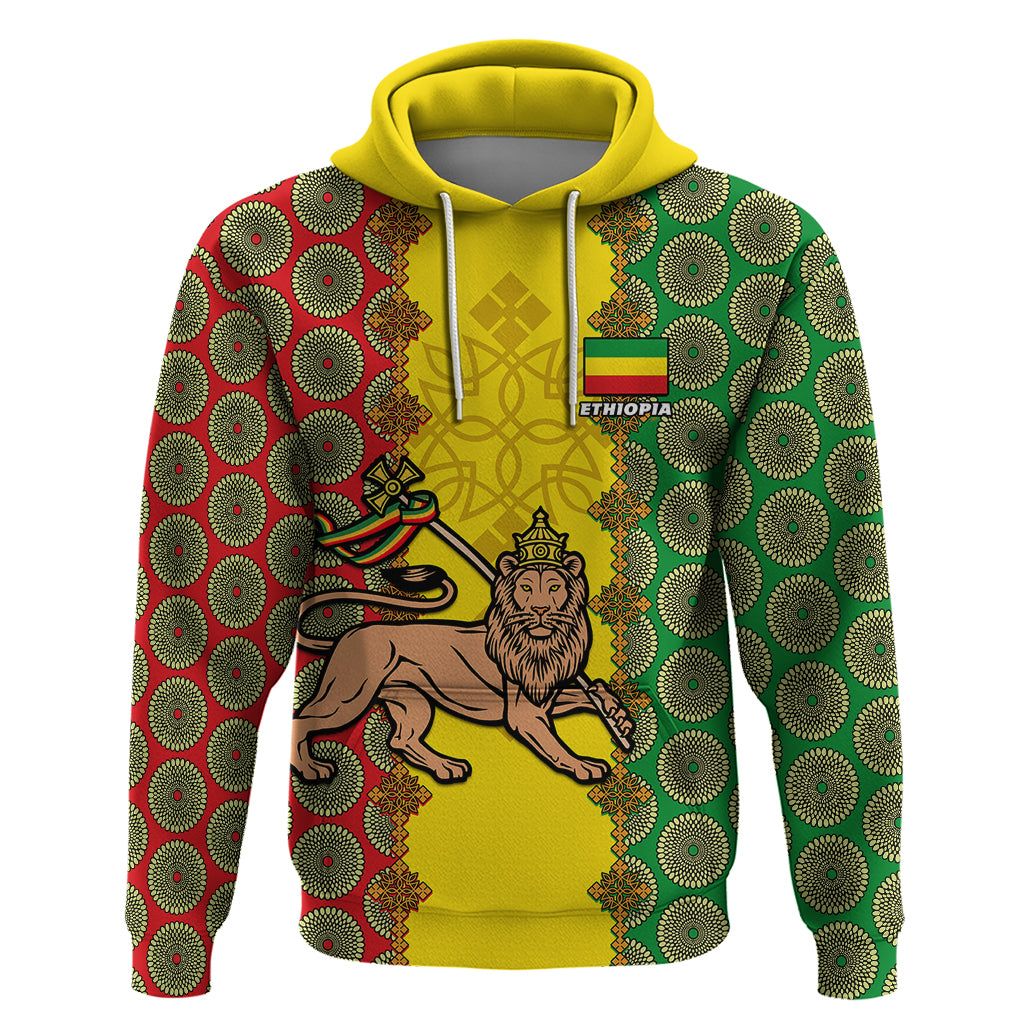 Personalised Ethiopia Hoodie Ethiopian Lion Of Judah With African Pattern LT01