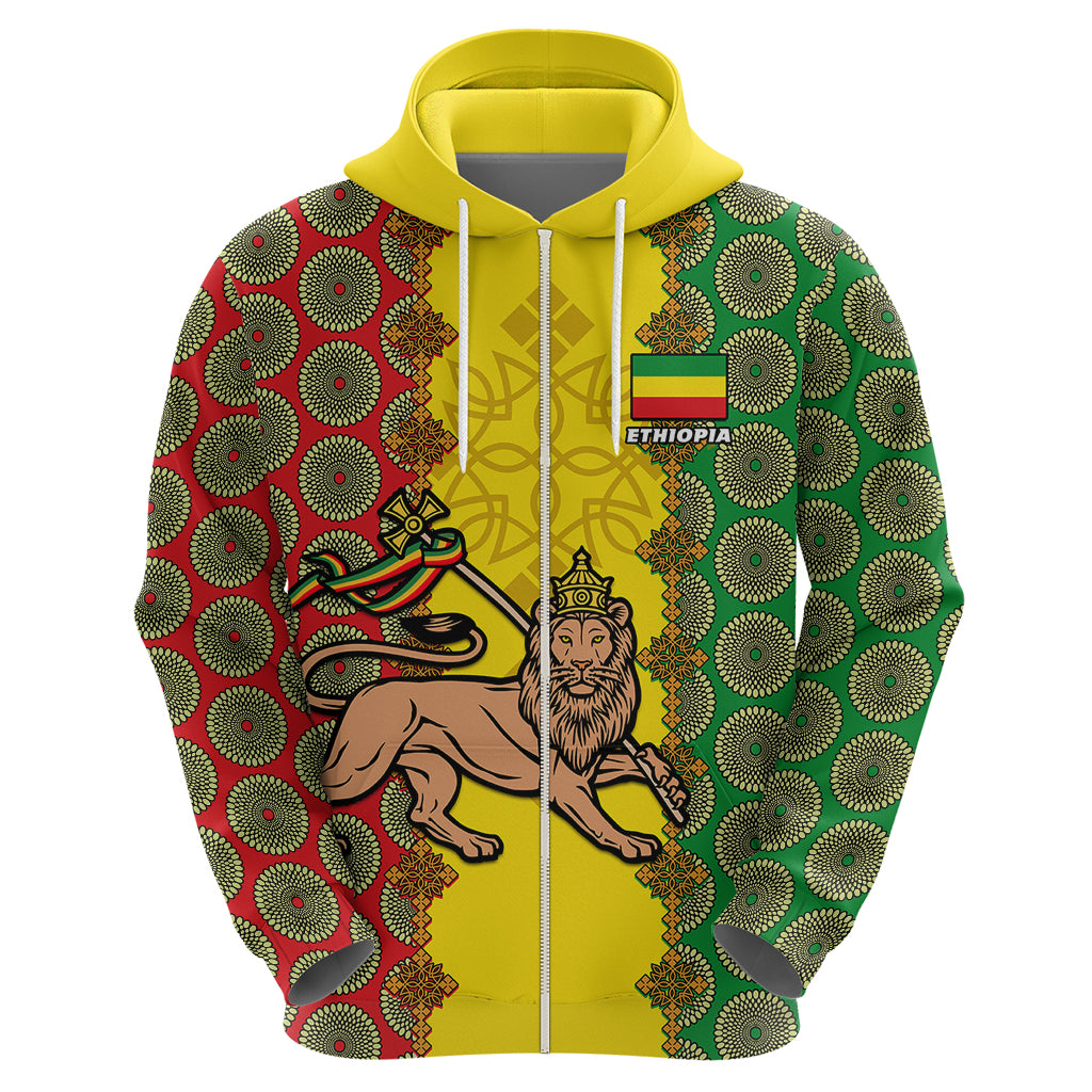 Personalised Ethiopia Hoodie Ethiopian Lion Of Judah With African Pattern LT01