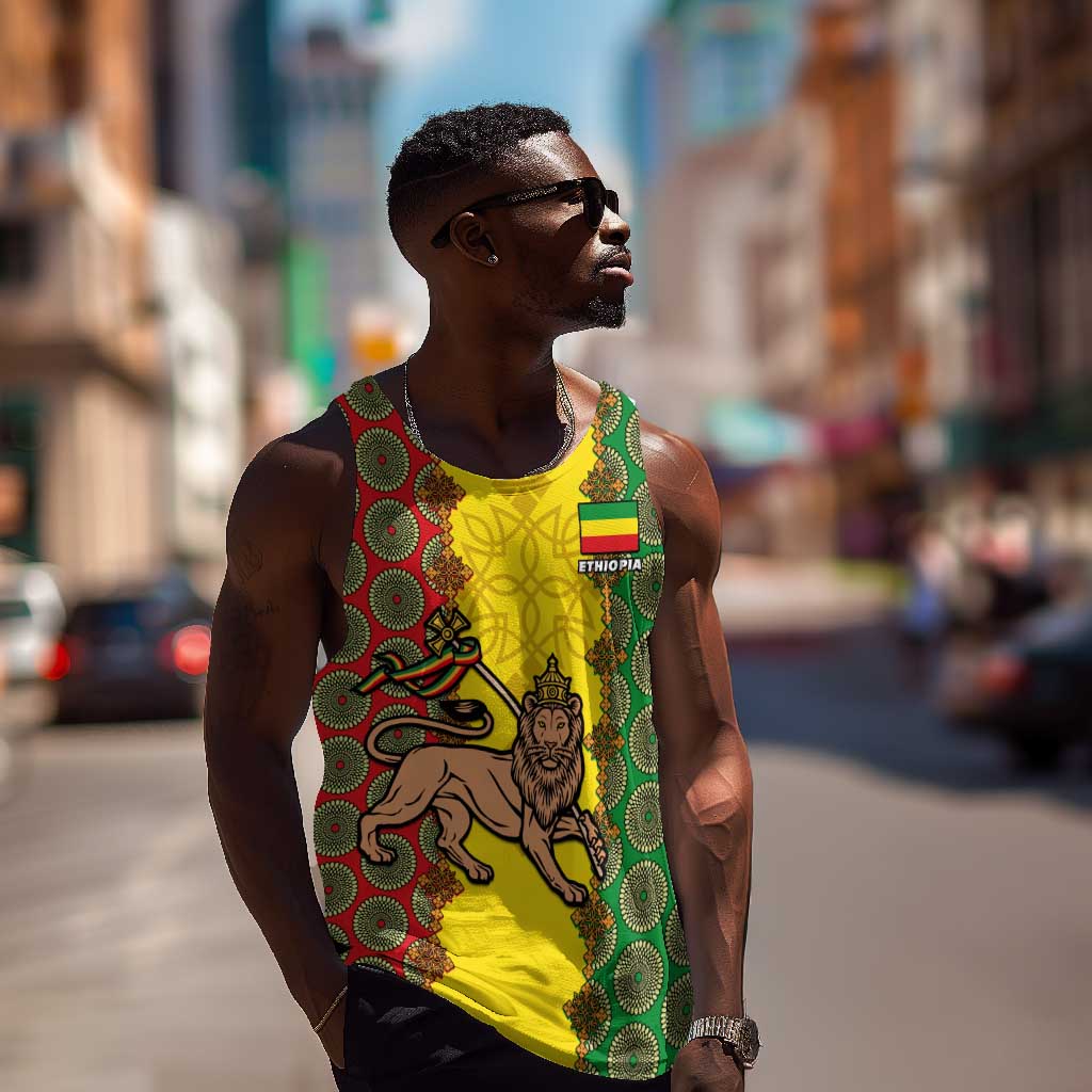 Personalized Ethiopia Men Tank Top with Lion of Judah and African Pattern Design LT01