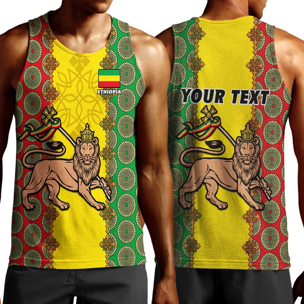 Personalized Ethiopia Men Tank Top with Lion of Judah and African Pattern Design LT01