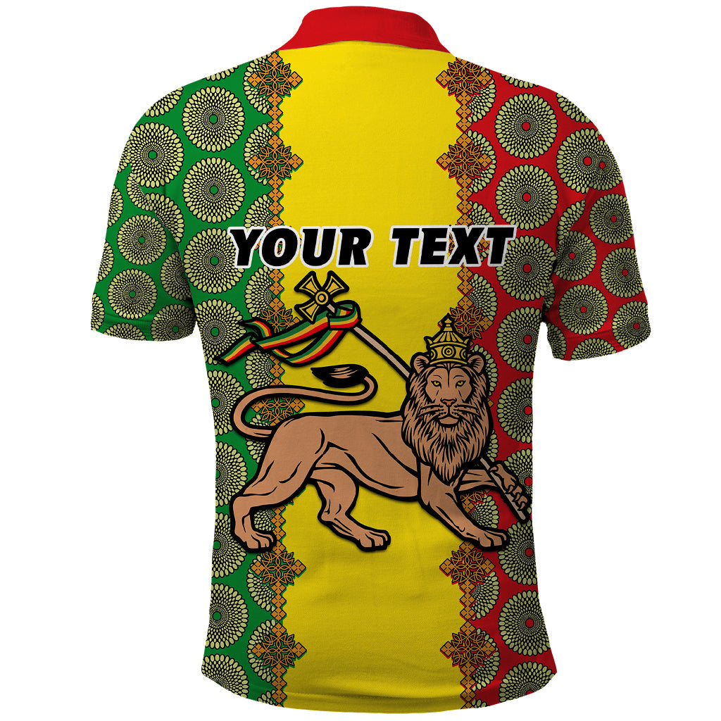 Personalised Ethiopia Polo Shirt Ethiopian Lion Of Judah With African Pattern LT01