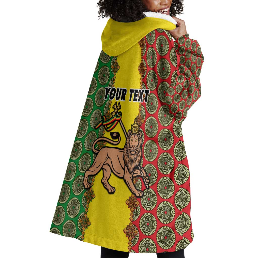 Personalized Ethiopia Wearable Blanket Hoodie with Lion of Judah and African Pattern Design LT01