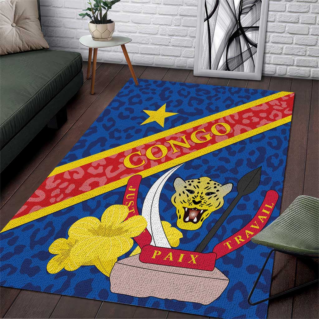 Congo DR Area Rug Coat Of Arms Leopard Pattern LT01