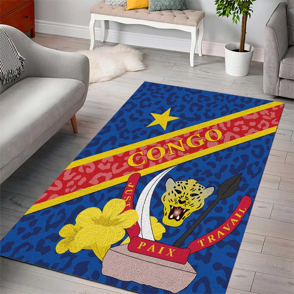 Congo DR Area Rug Coat Of Arms Leopard Pattern LT01