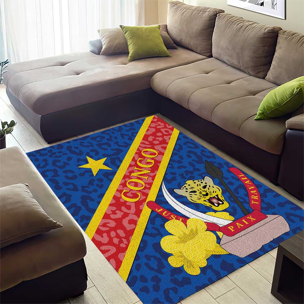 Congo DR Area Rug Coat Of Arms Leopard Pattern LT01