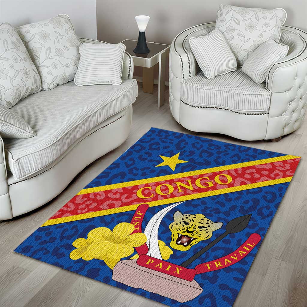 Congo DR Area Rug Coat Of Arms Leopard Pattern LT01