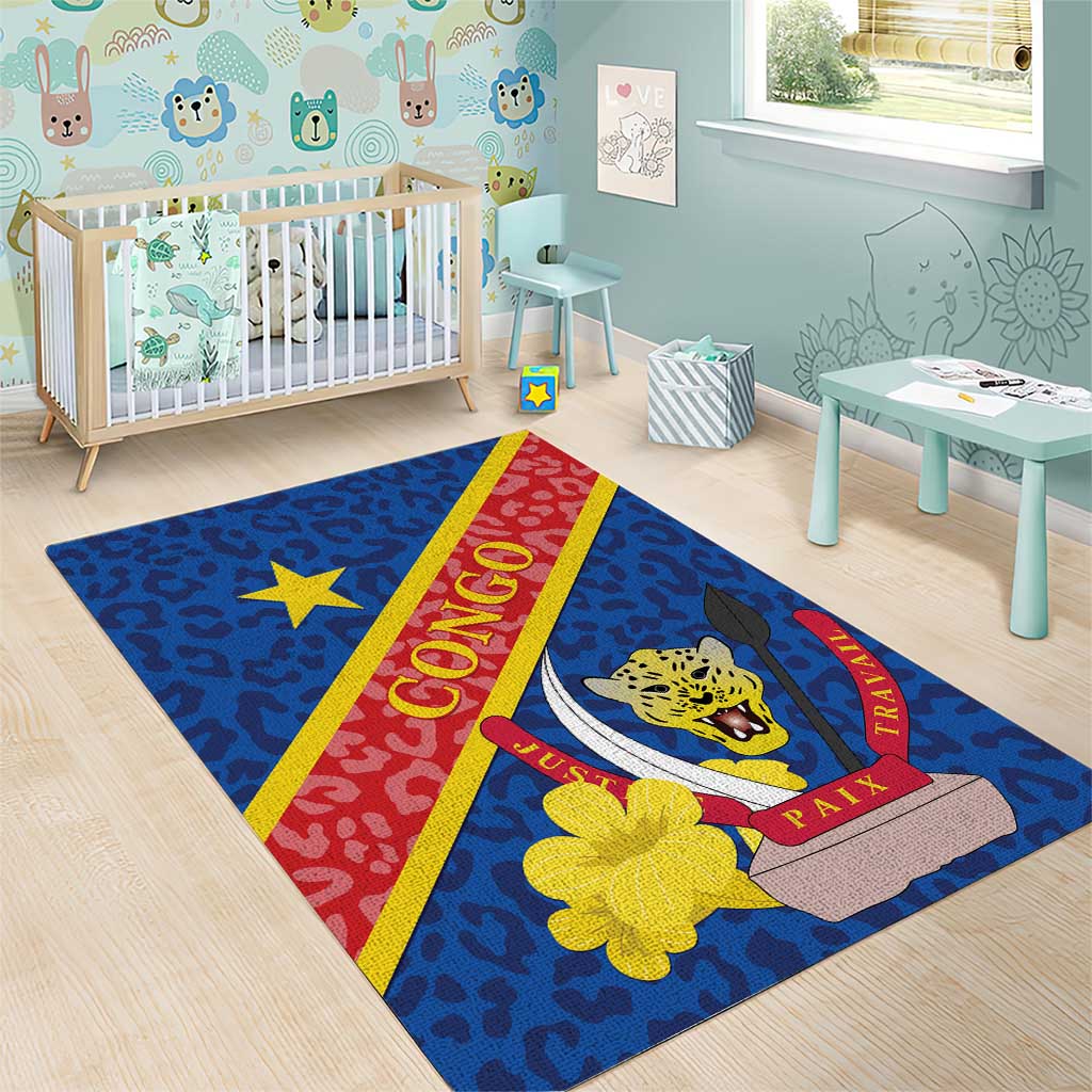 Congo DR Area Rug Coat Of Arms Leopard Pattern LT01