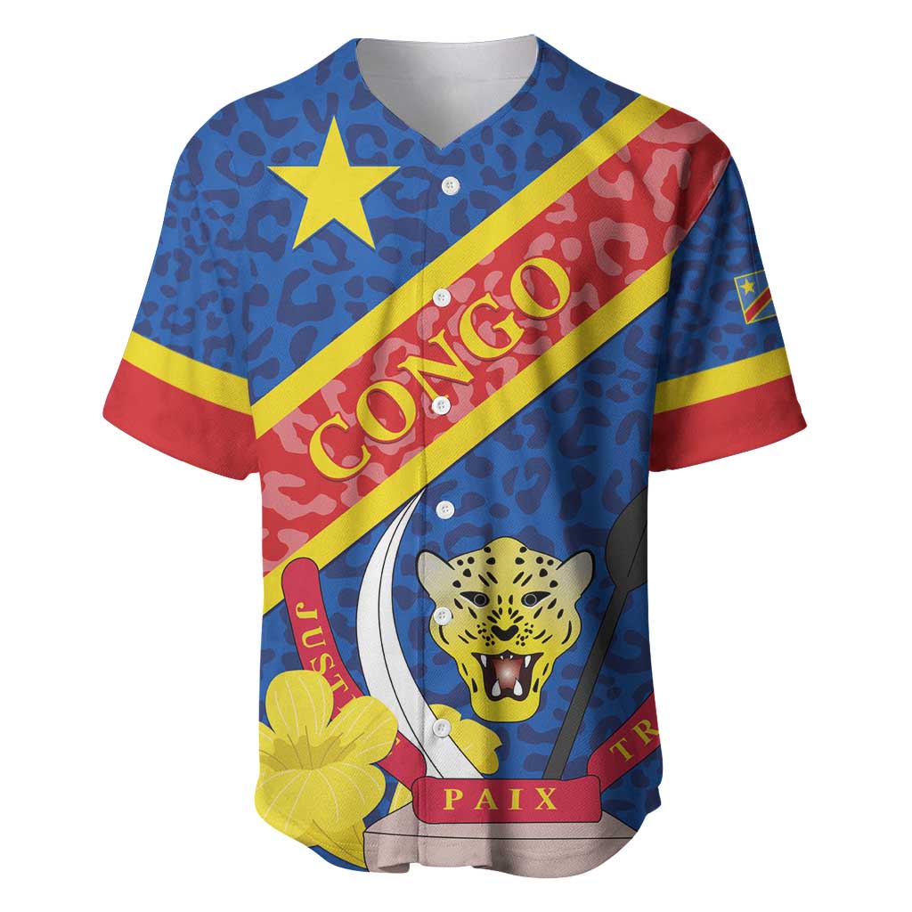 Congo DR Baseball Jersey Coat Of Arms Leopard Pattern LT01