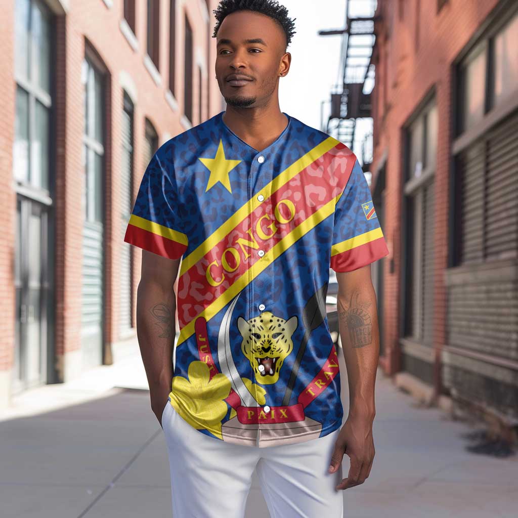 Congo DR Baseball Jersey Coat Of Arms Leopard Pattern LT01