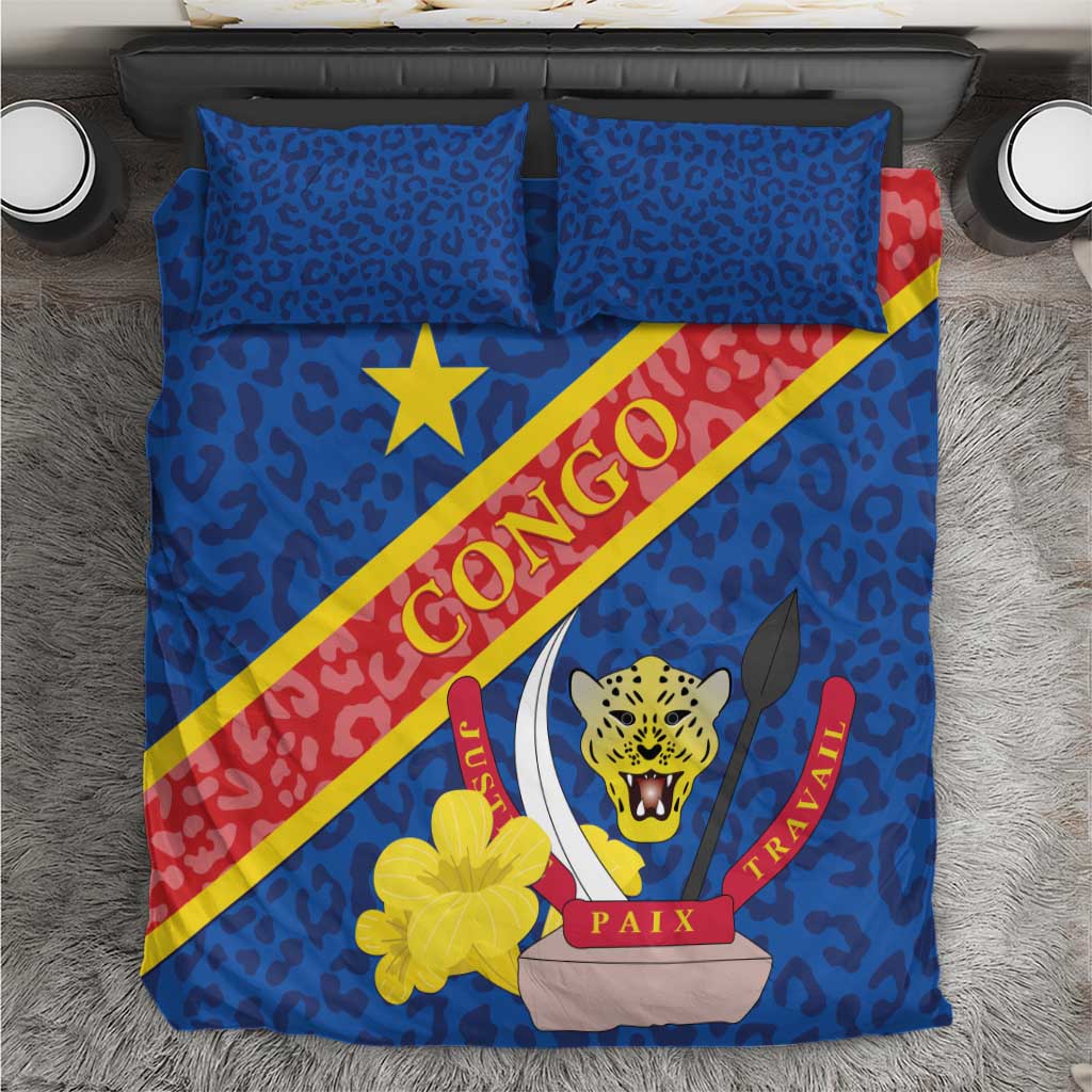 Congo DR Bedding Set Coat Of Arms Leopard Pattern LT01