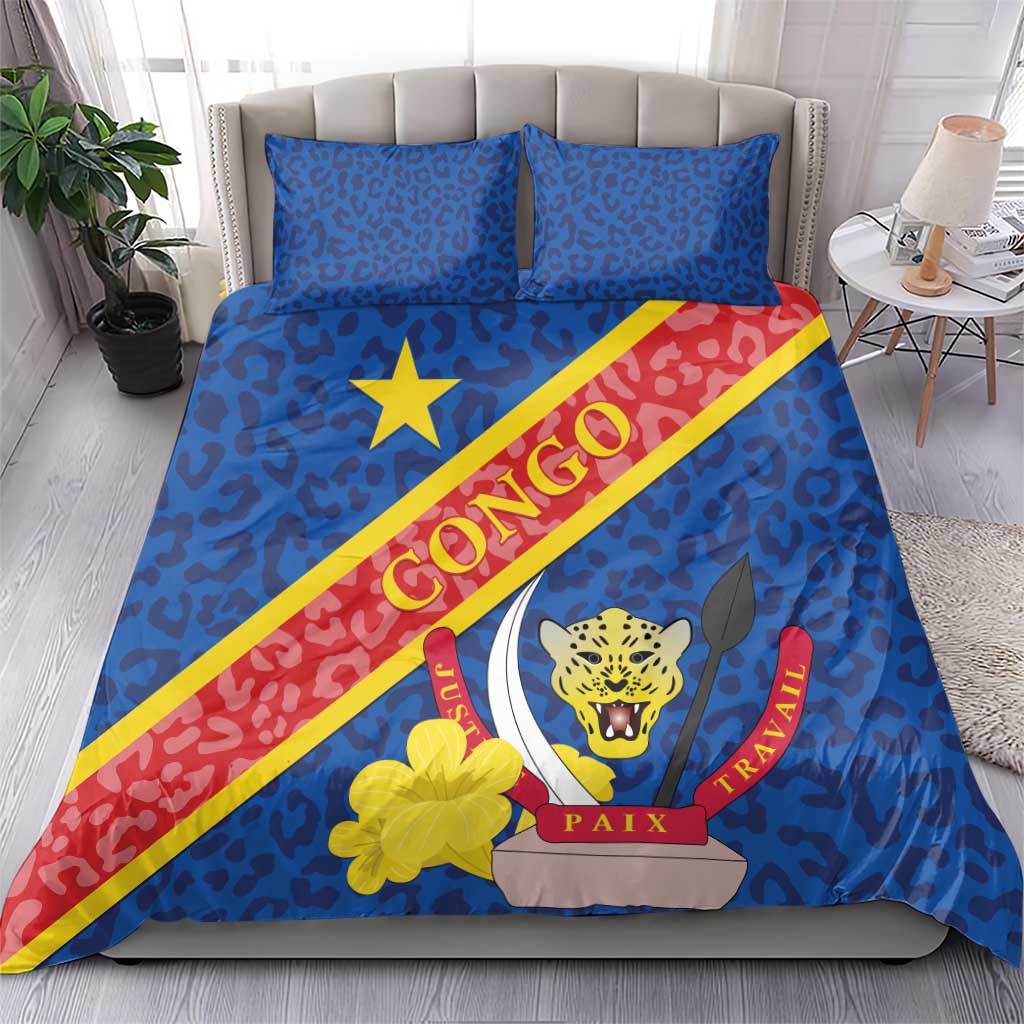 Congo DR Bedding Set Coat Of Arms Leopard Pattern LT01